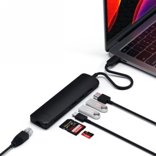 Satechi Slim Multiport USB-C - adapter do urządzeń mobilnych (USB-C PD, 2x USB-A, HDMI 4K, Ethernet, czytnik kart micro/SD) (bla