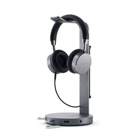 Satechi Aluminium USB-C Headphone stand - uniwersalna podstawka do słuchawek nausznych (USB-A, jack port) (space gray)