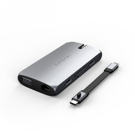 Satechi on the go multiport - adapter do urządzeń mobilnych USB-C (USB-C PD, 2x USB-A, HDMI 4K, VGA, Ethernet, czytnik kart micr