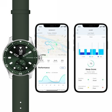 Withings ScanWatch Horizon - zegarek z funkcją EKG oraz monitorowaniem pulsu, SPO2, aktywności fizycznej i snu (green) [eol]