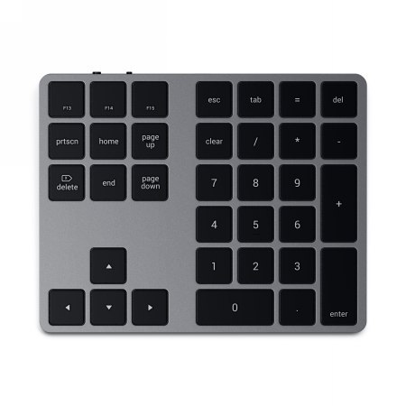 Satechi Aluminium Extended Keypad - bezprzewodowa klawiatura numeryczna z wbudowanymi skrótami klawiszowymi Bluetooth (space gr