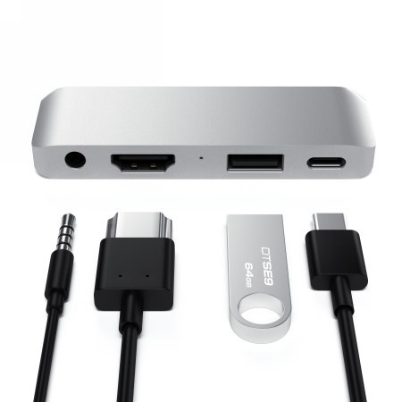 Satechi Aluminium Mobile Pro Hub - Hub do urządzeń mobilnych USB-C (USB-C 60W, 4K HDMI, USB-A 3.0, jack port) (silver)