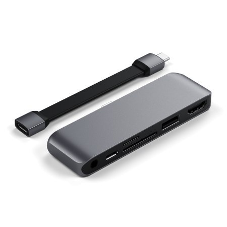 Satechi Hub - Hub do urządzeń mobilnych USB-C (USB-C 60W, 4K HDMI, USB-A, czytnik kart micro/SD, jack port) (space gray)