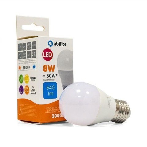 Żarówka LED Abilite kulka mleczna b.ciepła E27 8W/230V 640lm G45