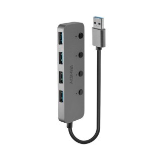 Hub USB 3.0 LINDY 3 Ports, RJ-45 Gigabit Ethernet, czarny