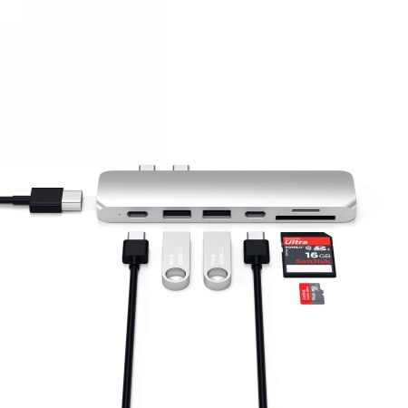 Satechi Pro Hub Adapter - aluminiowy Hub z podwójnym USB-C do MacBook (2x USB-C, 2x USB-A, 4K HDMI, czytnik kart micro/SD) (silv
