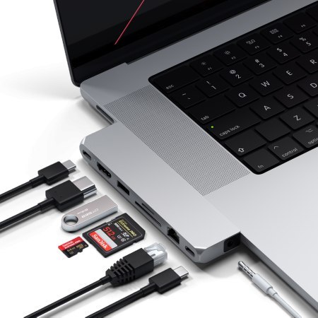 Satechi Pro Hub max - aluminiowy Hub z podwójnym USB-C do MacBook (2x USB-C, USB-A, 4K HDMI, czytnik kart micro/SD, Ethernet, ja
