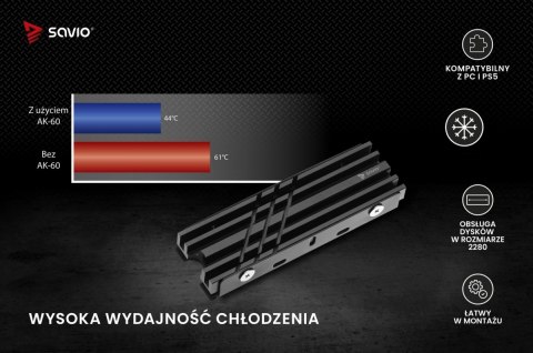 Savio Chłodzenie do dysków M.2 NVMe 2280, AK-60