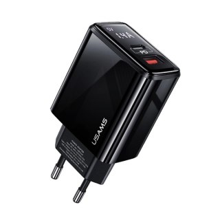 Ładowarka sieciowa Usams T40 20W 1xUSB-C PD 3.0 + 1xUSB-A QC 3.0 Fast Charging bez kabla - czarna