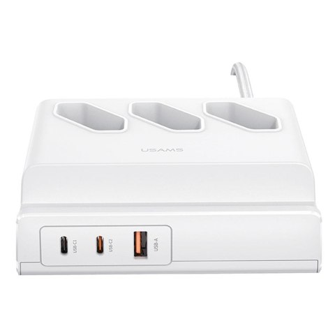 Listwa zasilająca USAMS 65W 3xAC + 2xUSB-C + USB-A 2m -biała