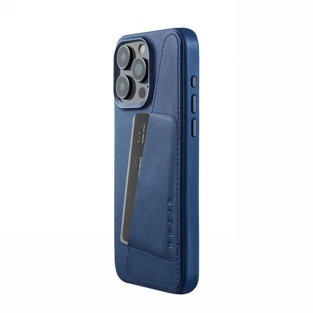 Mujjo Full Leather Wallet Case - etui skórzane do iPhone 15 Pro Max kompatybilne z MagSafe (monaco blue)