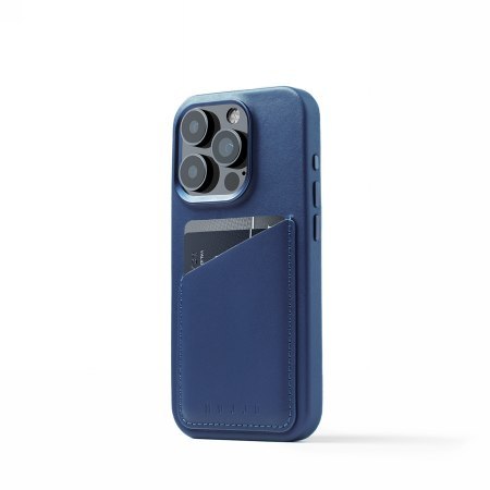 Mujjo Full Leather Wallet Case - etui skórzane do iPhone 15 Pro kompatybilne z MagSafe (monaco blue)