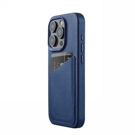 Mujjo Full Leather Wallet Case - etui skórzane do iPhone 15 Pro kompatybilne z MagSafe (monaco blue)