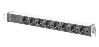 Listwa zasilająca DIGITUS PDU 19" RACK 8xSchuko kabel 2m 1xC14 16A wł./wył. zabezpieczenie aluminiowa