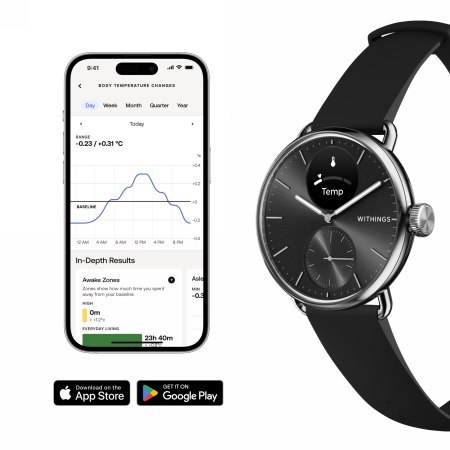 Withings Scanwatch 2 - zegarek z funkcją EKG, pomiarem pulsu i SPO2 oraz mierzeniem aktywności fizycznej i snu (38mm, black)