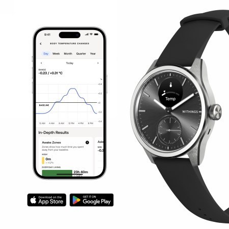 Withings Scanwatch 2 - zegarek z funkcją EKG, pomiarem pulsu i SPO2 oraz mierzeniem aktywności fizycznej i snu (42mm, black)