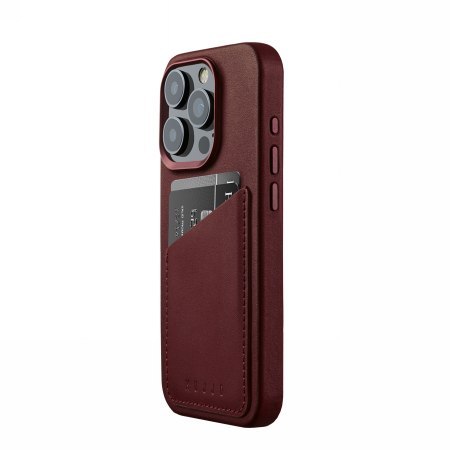 Mujjo Full Leather Wallet Case - etui skórzane do iPhone 15 Pro kompatybilne z MagSafe (burgundy)