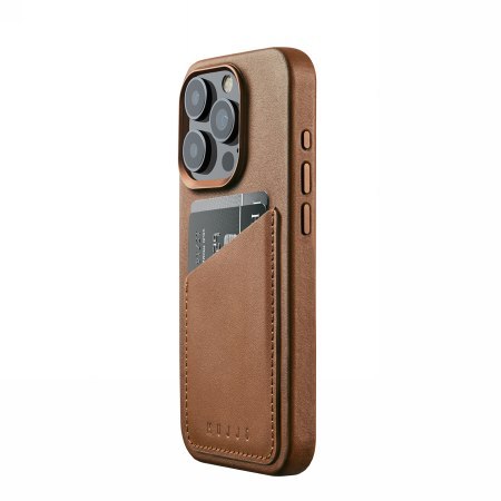 Mujjo Full Leather Wallet Case - etui skórzane do iPhone 15 Pro kompatybilne z MagSafe (tan)