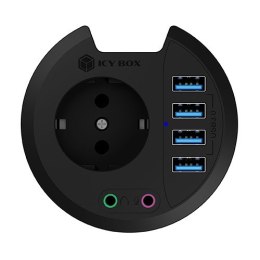 IcyBox Hub biurkowy IB-HUB1430 80 mm, 4x USB 3.0 Type-A, Audio in /out, kontakt 220V