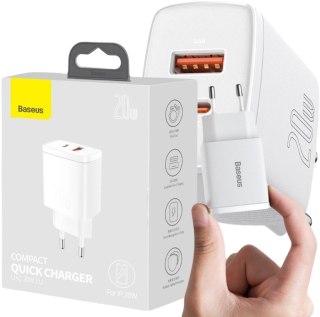 ŁADOWARKA SIECIOWA Baseus Compact Quick Charger CCXJ-B02 20W 1x USB-A 1x USB-C PD 3.0 QC 3.0 BIAŁA