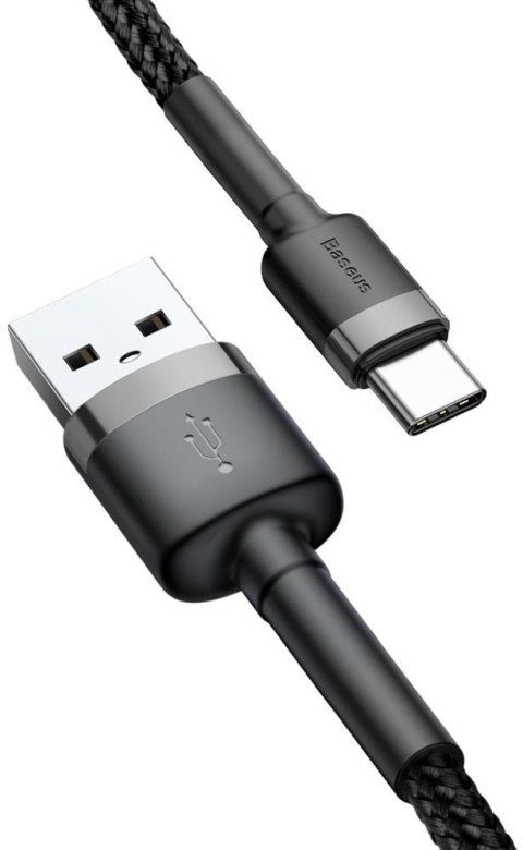 KABEL USB-A / USB-C Baseus Cafule CATKLF-BG1 100cm 3A QC 3.0 CZARNO-SZARY W NYLONOWYM OPLOCIE