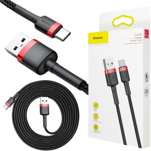 KABEL USB-A -> USB-C Baseus Cafule CATKLF-C91 200cm 2A QC 3.0 CZARNO-CZERWONY W OPLOCIE