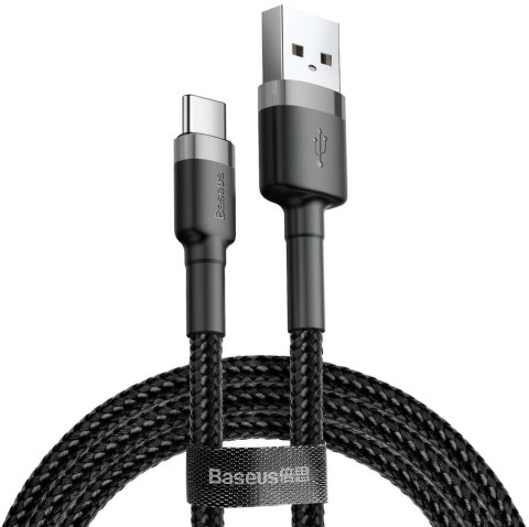 KABEL USB-A / USB-C Baseus Cafule CATKLF-CG1 200cm 2A QC 3.0 CZARNO-SZARY W NYLONOWYM OPLOCIE