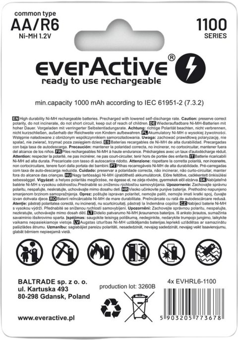 Akumulatorki AA / R06 Ni-MH everActive 1100mAh Infinity Line 3000 cykli (blister 4 szt.)