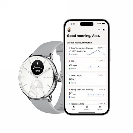 Withings Scanwatch 2 - zegarek z funkcją EKG, pomiarem pulsu i SPO2 oraz mierzeniem aktywności fizycznej i snu (38mm, white)