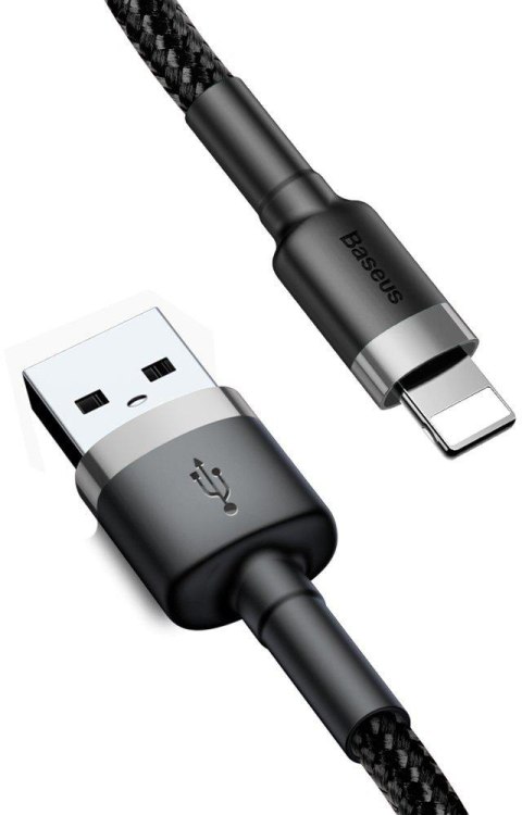 KABEL USB-A / Lightning iPhone Baseus Cafule CALKLF-AG1 50cm Apple 2.4A CZARNO-SZARY W OPLOCIE