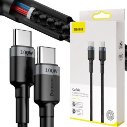 KABEL USB-C -> USB-C Baseus Cafule CATKLF-ALG1 200cm 100W 5A PD 2.0 QC 3.0 CZARNO-SZARY W OPLOCIE