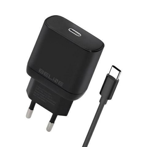 Ładowarka sieciowa Beline 25W 1xUSB-C GaN PD 3.0+kabel USB-C - czarna