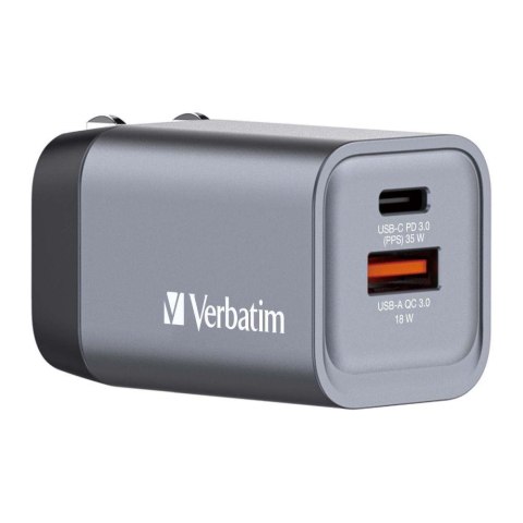 Ładowarka sieciowa Verbatim GaN GNC-35 1xUSB-C PD 35W 1xUSB-A QC 3.0