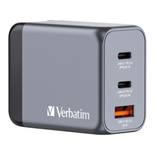 Ładowarka sieciowa Verbatim GaN GNC-65 2xUSB-C PD 65W 1xUSB-A QC 3.0