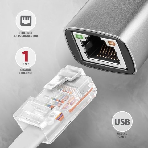 AXAGON ADE-TXCA Karta sieciowa Gigabit Ethernet adapter, USB-C (USB-A redukcja) 3.2 Gen 1, instalacja automatyczna