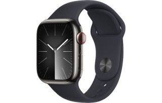 Apple Watch Series 9 GPS + Cellular, 41mm Koperta ze stali nierdzewnej w kolorze mocnego grafitu z paskiem sportowym w kolorze północy