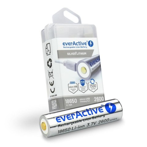 Akumulator everActive 18650 3,7V Li-ion 2600mAh micro USB z zabezpieczeniem BOX