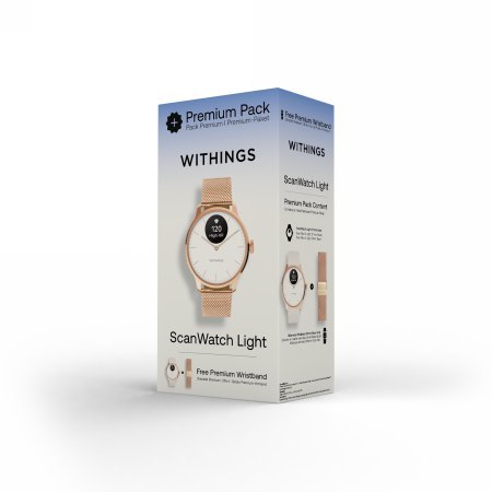 Withings Scanwatch Light Bundle - smartwatch hybrydowy w zestawie z dodatkową bransoletą (37mm, rose gold-sand)