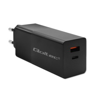 Ładowarka sieciowa Qoltec GaN POWER PRO | 1xUSB-C | 1xUSB | 100W | 5-20V | 1.5-5A | PD | Czarna