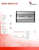 Adata Dysk SSD External SD810 2TB USB3.2C 20Gb/s srebrny