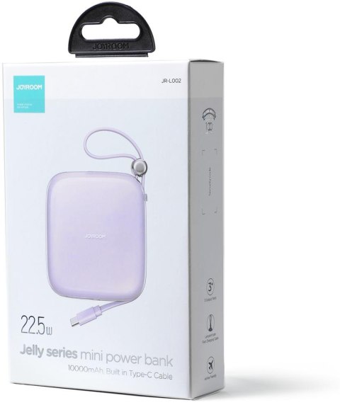 Powerbank Joyroom Jelly Series JR-L002 10000mAh 22.5W PD QC z kablem 1x USB-A 1x USB-C fioletowy