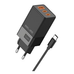 Ładowarka sieciowa Beline 65W GaN 2xUSB-C PD 3.0 + 1xUSB-A QC 3.0 +kabel USB-C - czarna