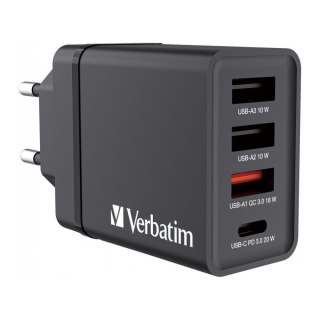 Ładowarka sieciowa Verbatim 1xUSB-C PD 20W 1xUSB-A QC 3.0 2xUSB-A 10W UE czarna