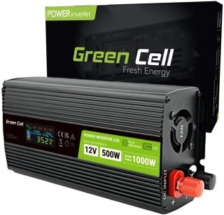 PRZETWORNICA NAPIĘCIA Green Cell PowerInverter LCD 12V / 230V 500W/1000W CZYSTA SINUSOIDA