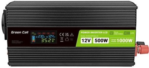 PRZETWORNICA NAPIĘCIA Green Cell PowerInverter LCD 12V / 230V 500W/1000W CZYSTA SINUSOIDA