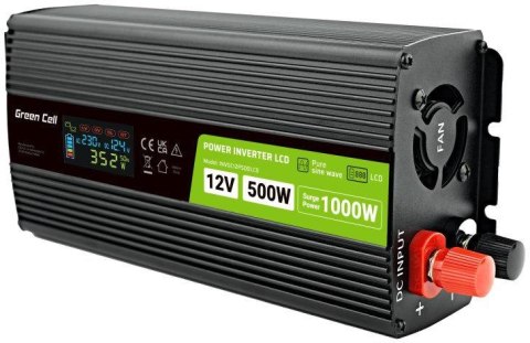 PRZETWORNICA NAPIĘCIA Green Cell PowerInverter LCD 12V / 230V 500W/1000W CZYSTA SINUSOIDA