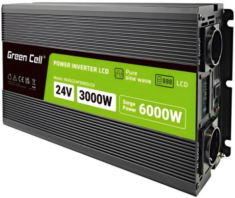 PRZETWORNICA NAPIĘCIA Green Cell PowerInverter LCD 24V / 230V 3000/6000W CZYSTA SINUSOIDA