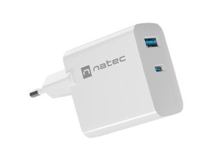 Ładowarka sieciowa, Ładowarka do laptopów Natec Ribera Gan 1x USB-A + 1x USB-C 45W biała