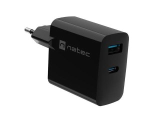 Ładowarka sieciowa, Ładowarka do laptopów Natec Ribera Gan 1x USB-A + 1x USB-C 45W czarna