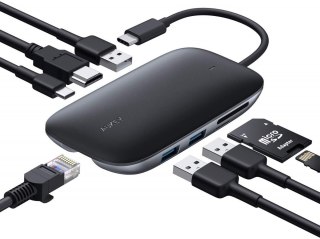 AUKEY CB-C71 aluminiowy HUB USB-C | 8w1 | RJ45 Ethernet 10/100/1000Mbps | 3xUSB 3.1 | HDMI 4k@30Hz | SD i microSD | USB-C Power Delive